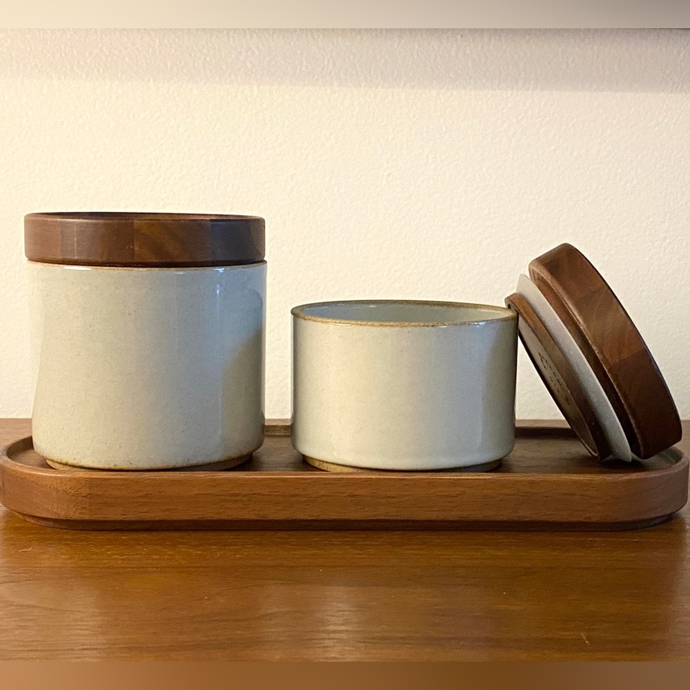 LAST CHANCE SALE!  Hasami walnut tray + bowls / jars gloss gray walnut lids
